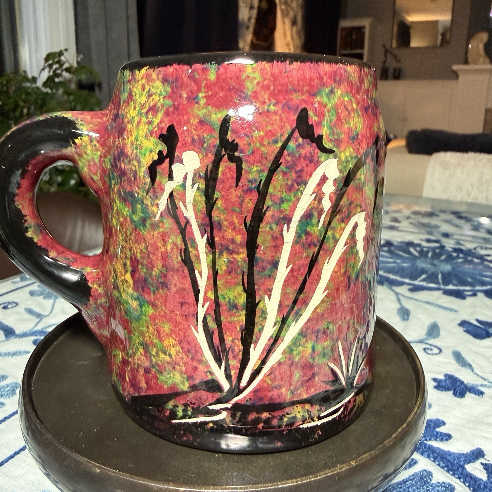 Signed Mana Pottery Coffee Cup Mug Road Runner Vase Bird San Pedro Arizona VTG