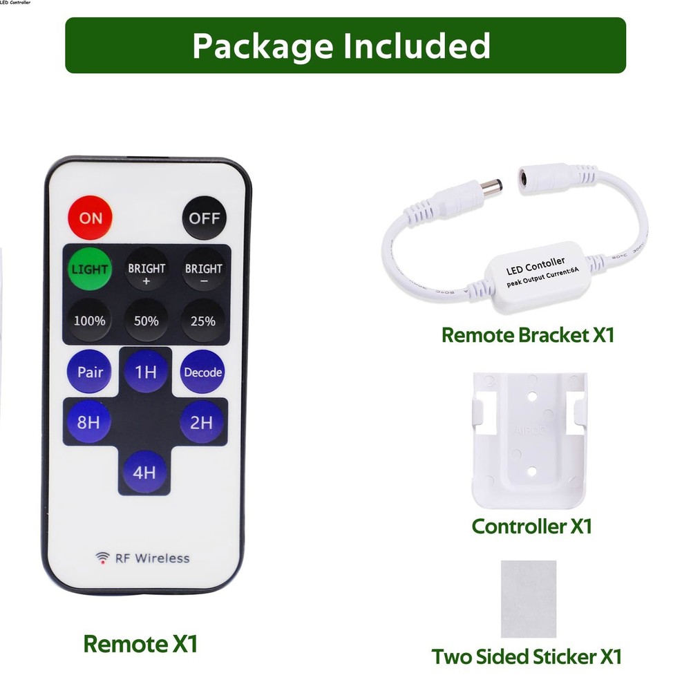 Updated Mini Remote Control for Single Color LED Strip Lights, RF Dimmer switch
