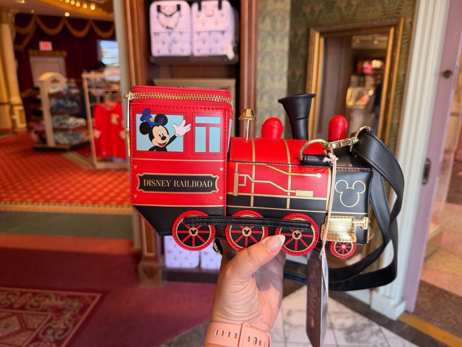 Disney Parks 2026 Loungefly Railroad Train Mickey Minnie Mouse Crossbody Bag