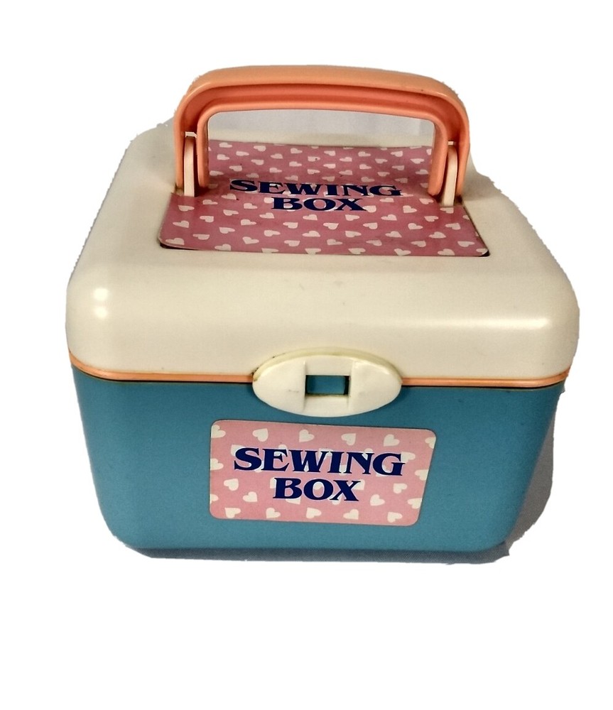 Vintage Childs Sewing Box Plastic with Insert Crafting Needlepoint Thread Holder