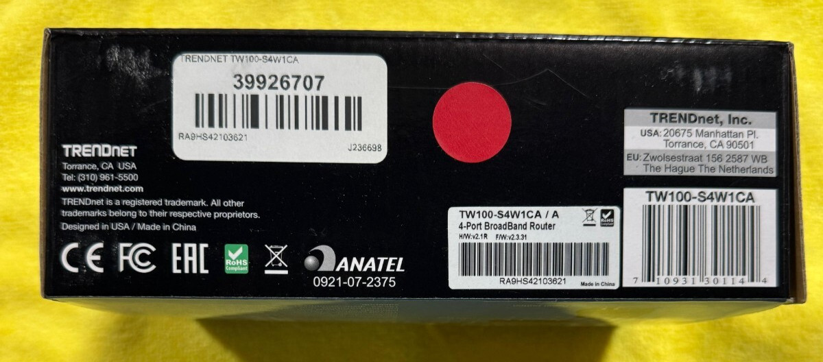 Trendnet 4-port High Speed Broadband Router Model TW100 S4W1CA Black