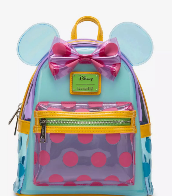 Loungefly Mini Backpack MINNIE MOUSE Polka Dot JELLY Rainbow Ears Colorblock 80s