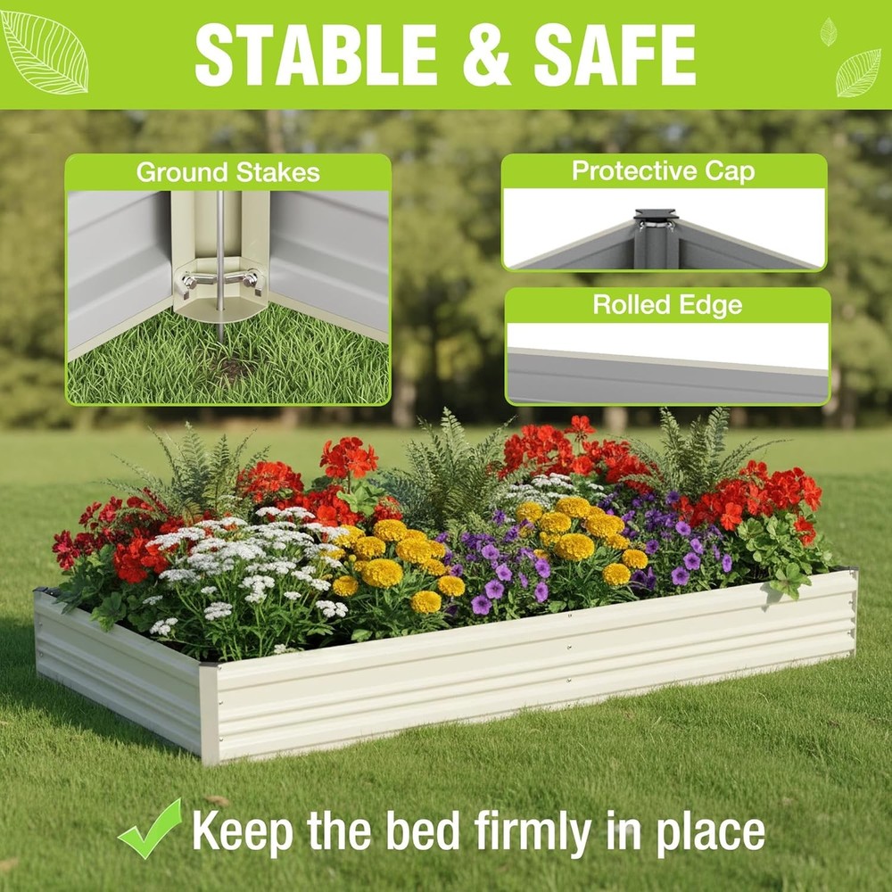 2PK 7.5x4x1 ft Galvanized Raised Garden Beds Rectangular Planter Box for Flowers