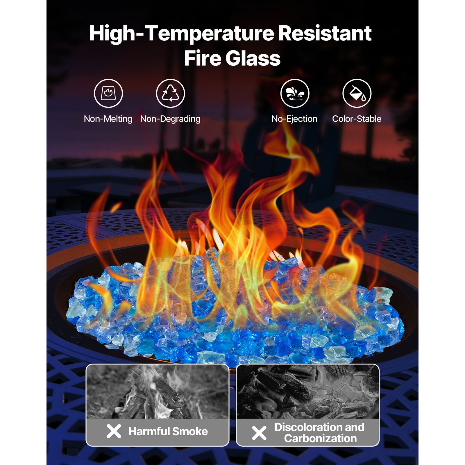 Uimoso 10 lbs 3/4-Inch Fire Pit Glass Rocks for Fireplace and Table, 3 Colors