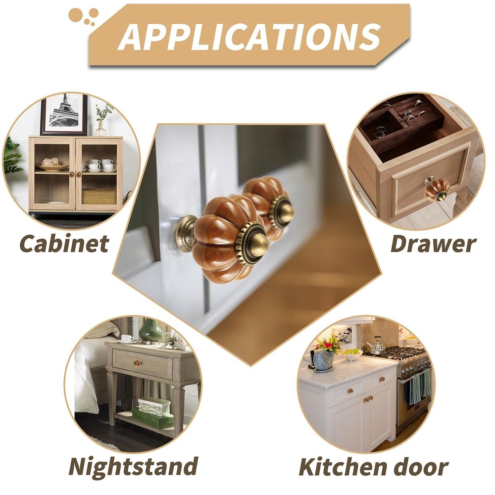 Earthy Yellow Pumpkin Knobs 6 Pack Ceramic Cabinet Knobs Vintage Drawer Pulls...