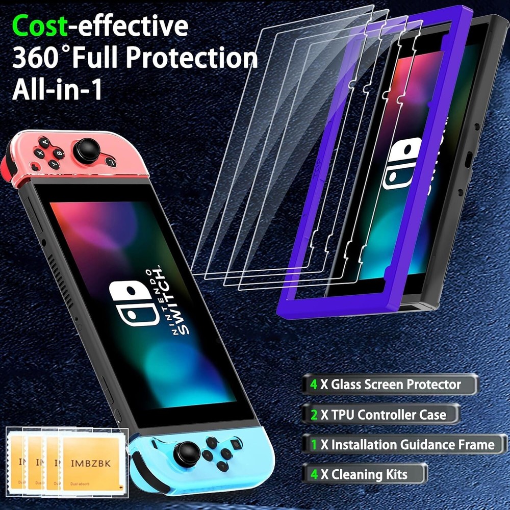 4 Pack Screen Protector for Nintendo Switch 2017 with 2 Pack Controller Cover