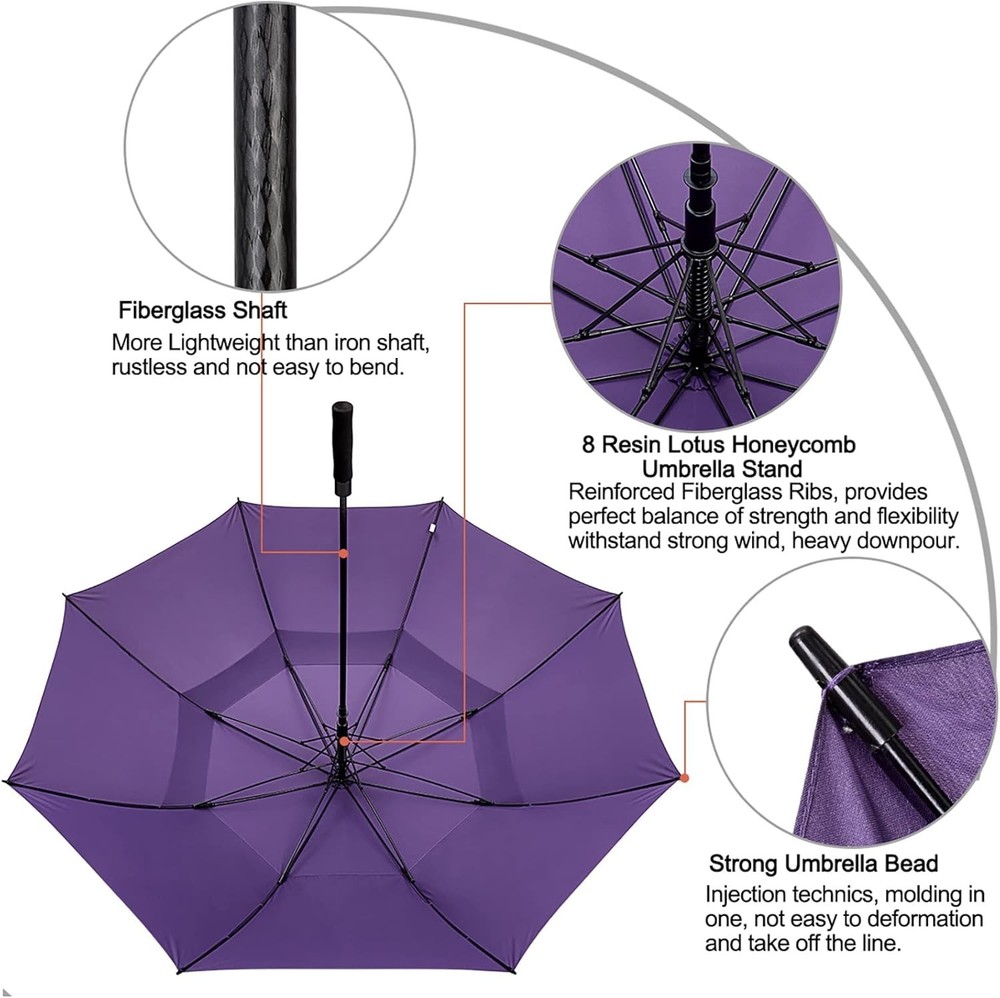 Golf Umbrella Oversized Waterproof Windproof Vented Auto Open 62 Inch