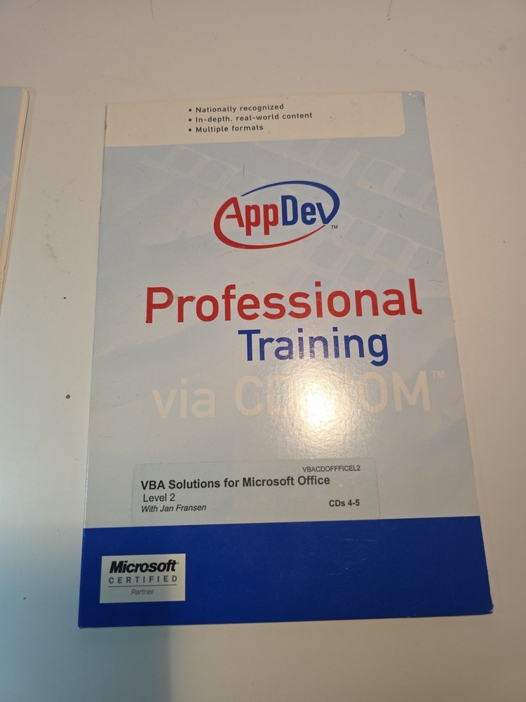 VBA CD Course. App Dev. 5 Cds. 2 Levels. Foundations And Solutions
