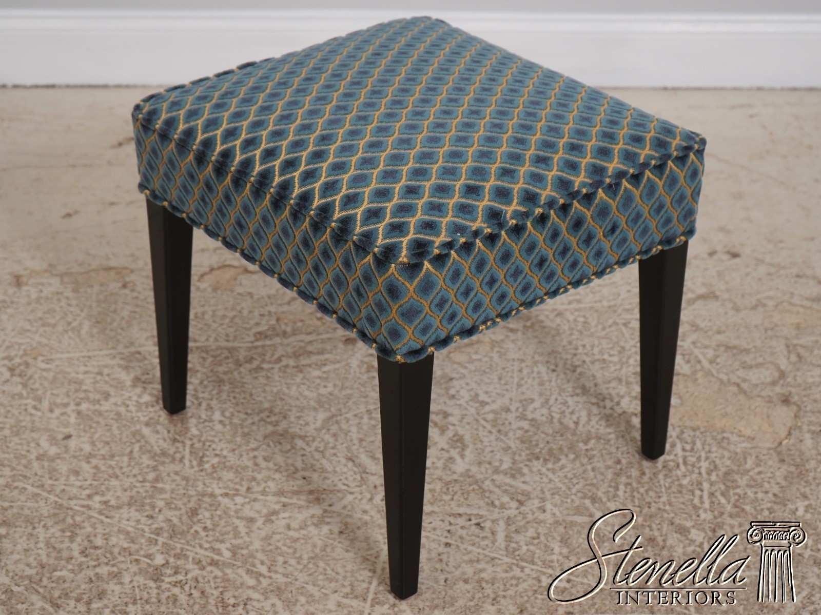 71069: Pair Modern Design Ebony Leg Upholstered Ottoman Stools