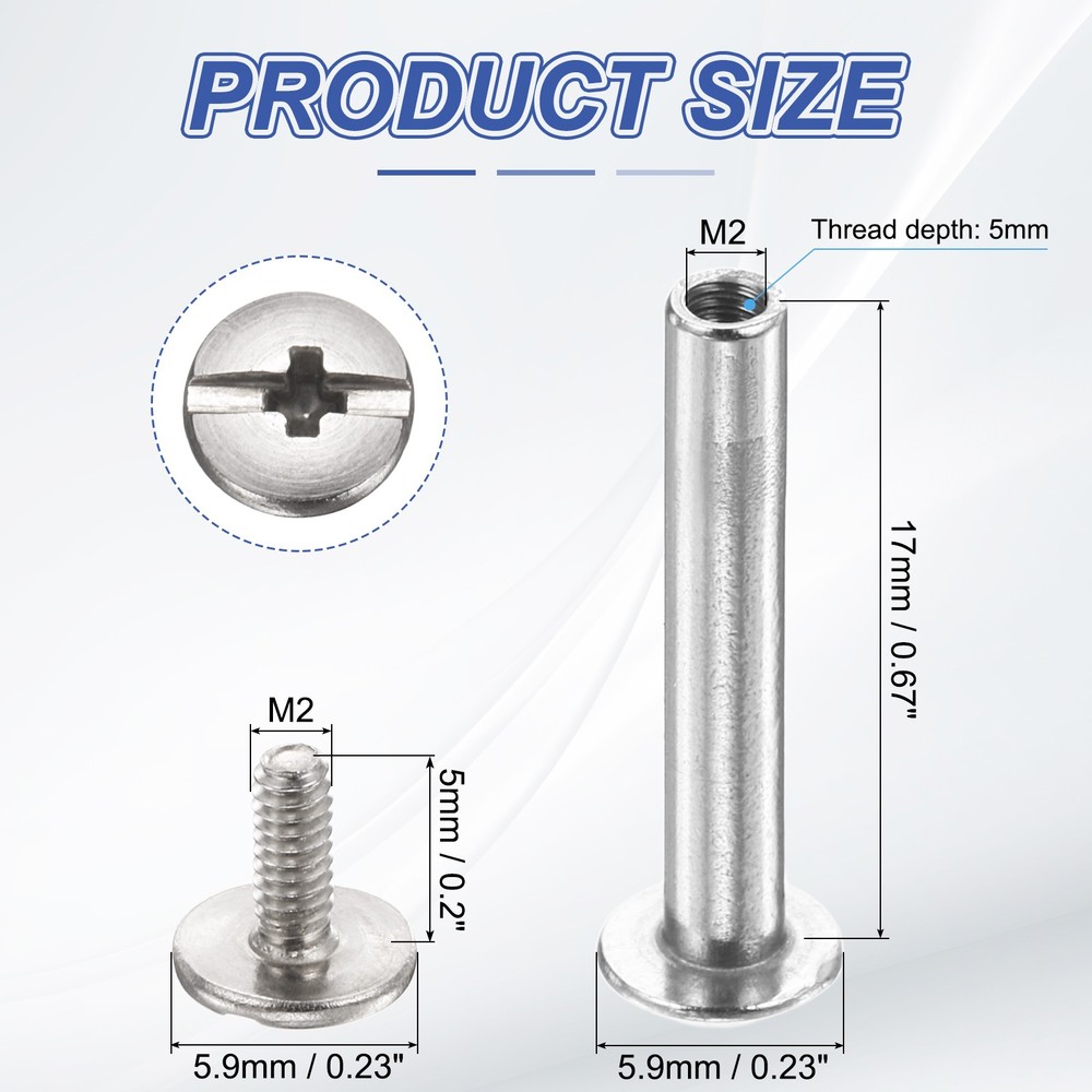 40set Phillips Chicago Screw M2x17mm Binding Post Screw, Silver