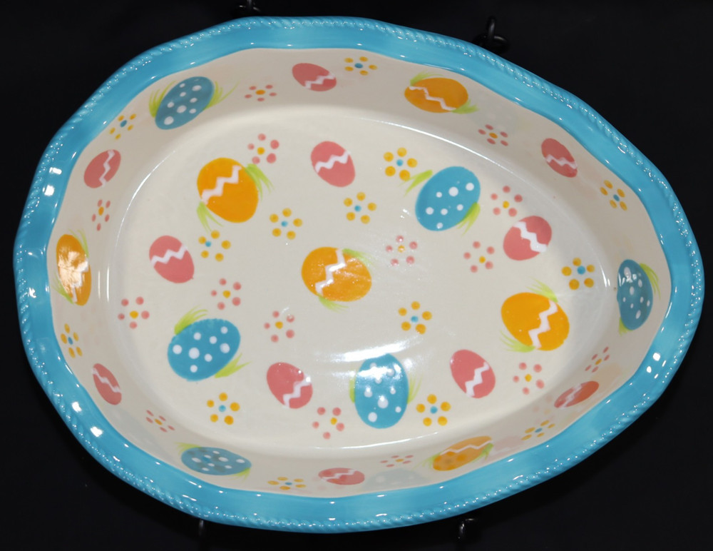 Temptations Old World Easter Egg Hunt Egg-Shape Baker w/Rack/Trivet - 1.75 Quart