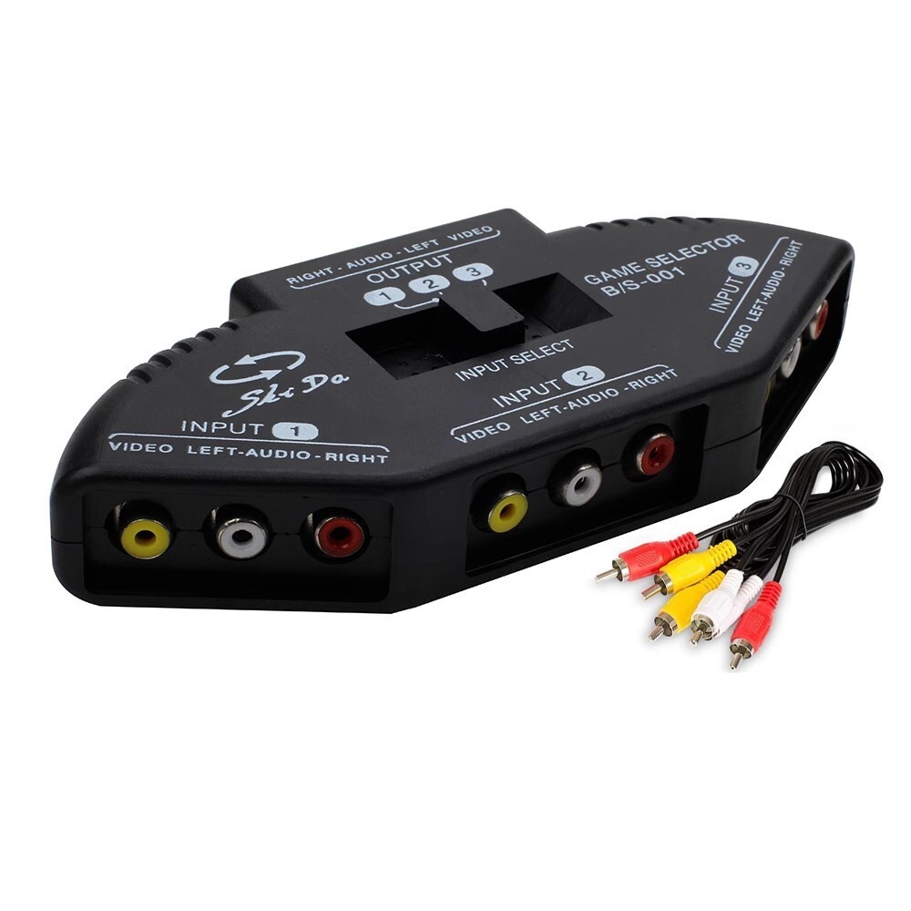 3 Way Audio Video AV RCA Switch Multi Box Composite Selector  With 2 FT Cable