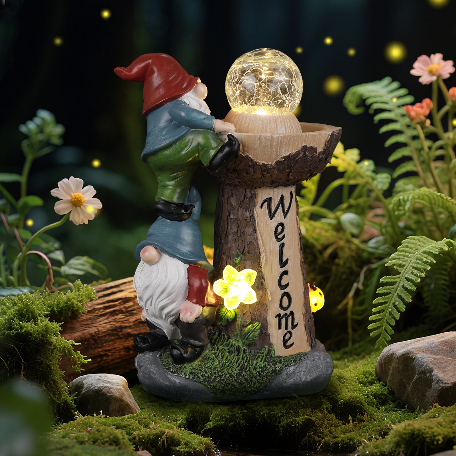 Solar-Powered Weatherproof Gnome Statue with Built-in LED Lights (Resin)
