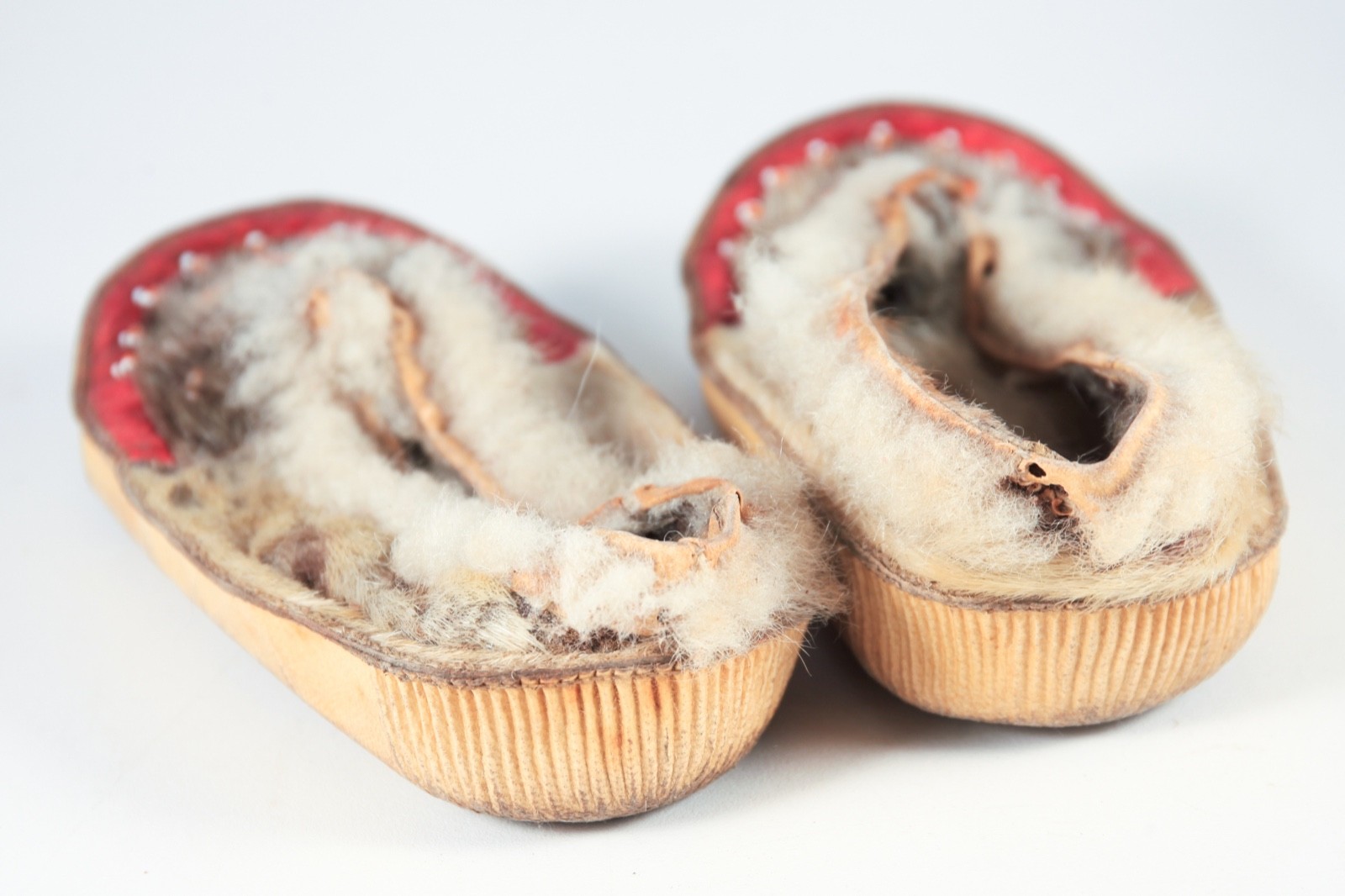 Vintage Native American Inuit Indian Bead Leather Fur Moccasins Mukluks 20th C.