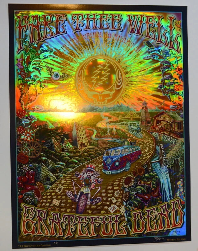 Grateful Dead Poster Mike DuBois Fare Thee Well Foil Hologram Art Golden Road 50