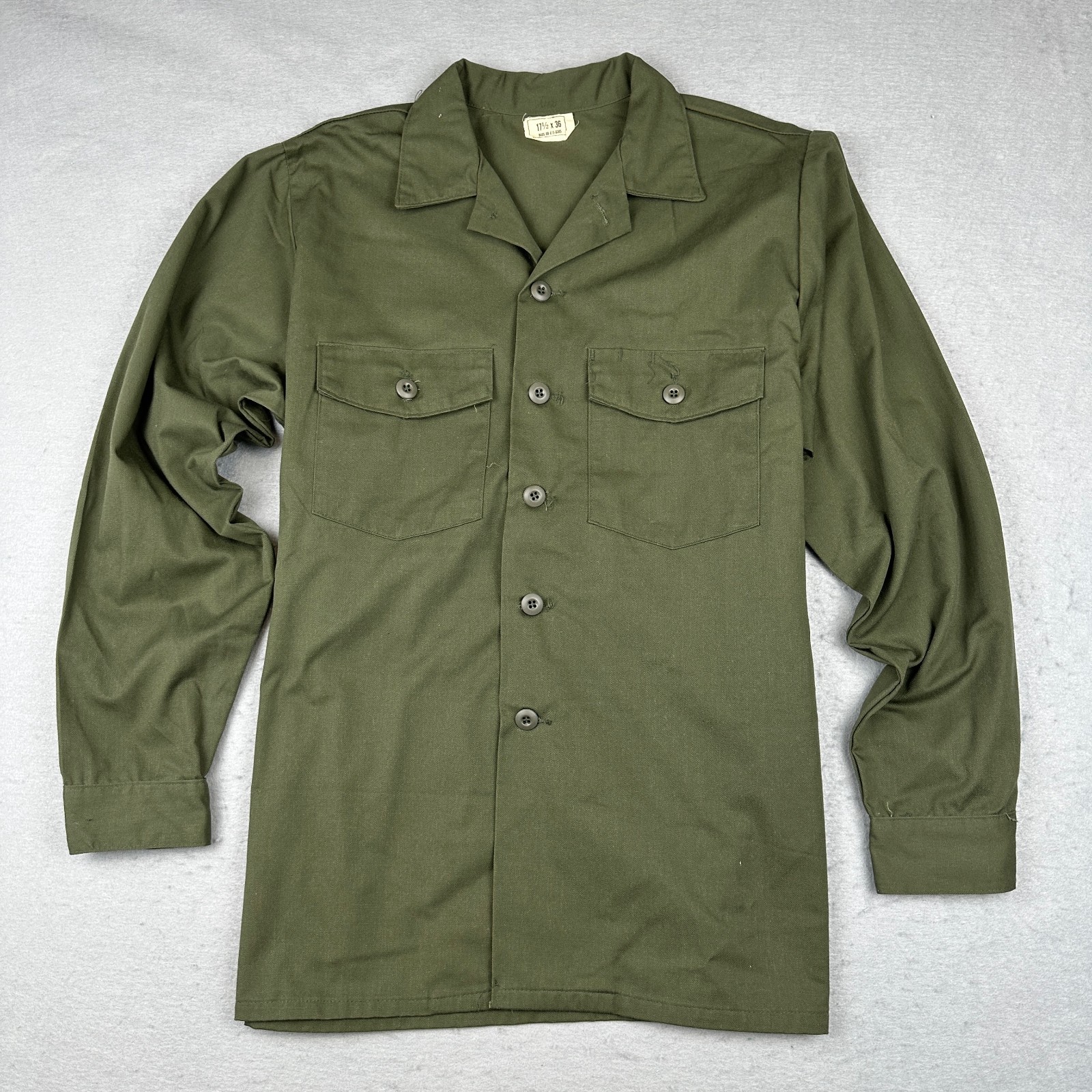 Vintage Military Utility Shirt Mens 17.5 Fits XL OG 507 Vietnam Era Dura Press