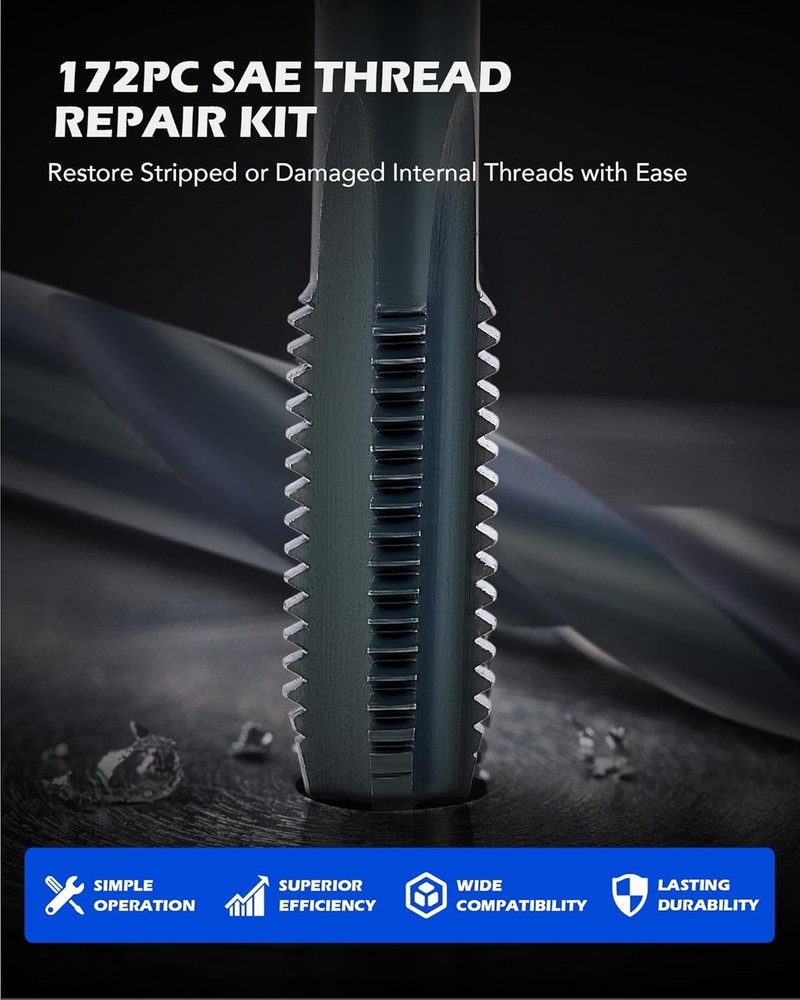 172pc Thread Repair Kit with Drill Bits & Taps