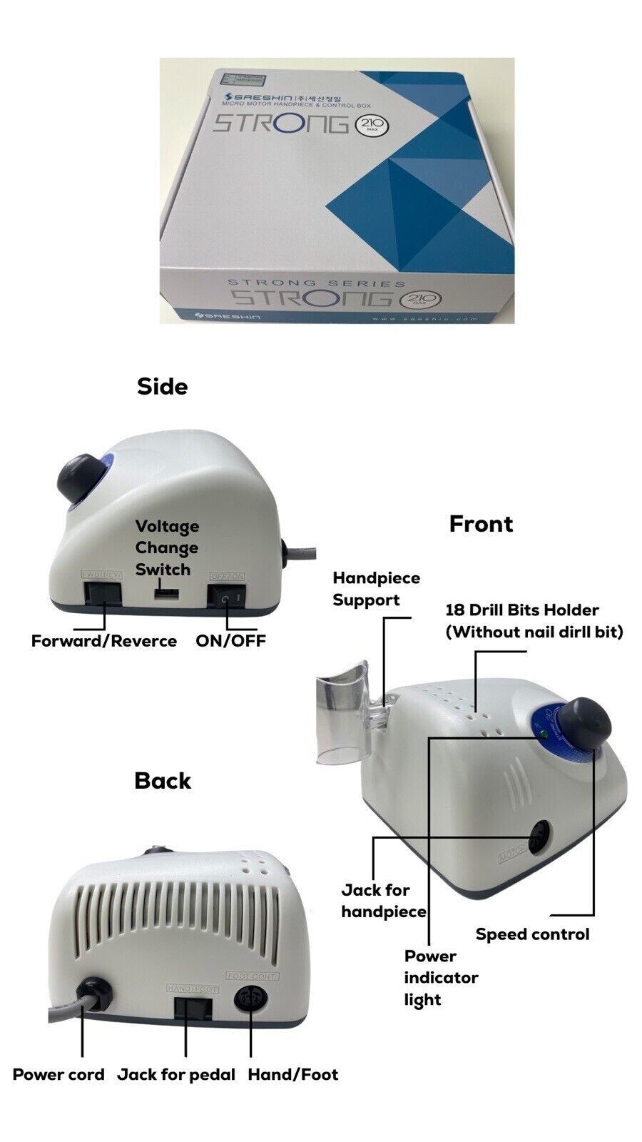 Professional Nail Drill Machine Strong 210/105L, Original, Made in Korea.