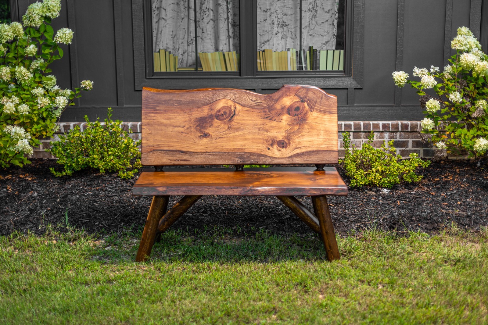 Southern Rustic Logwerks Log Bench with Back Rest Live Edge Pine