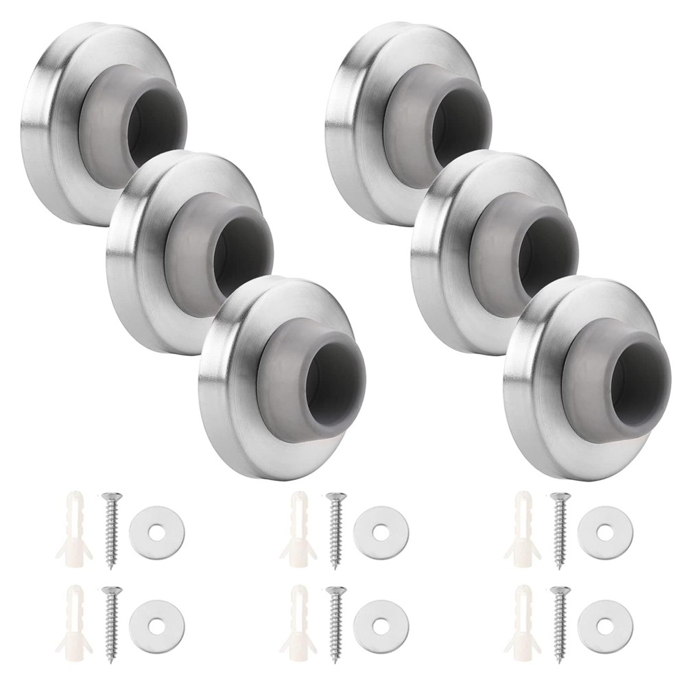 6pcs Concave Wall Door Stopper Bumper Stop Mount Protector Gray