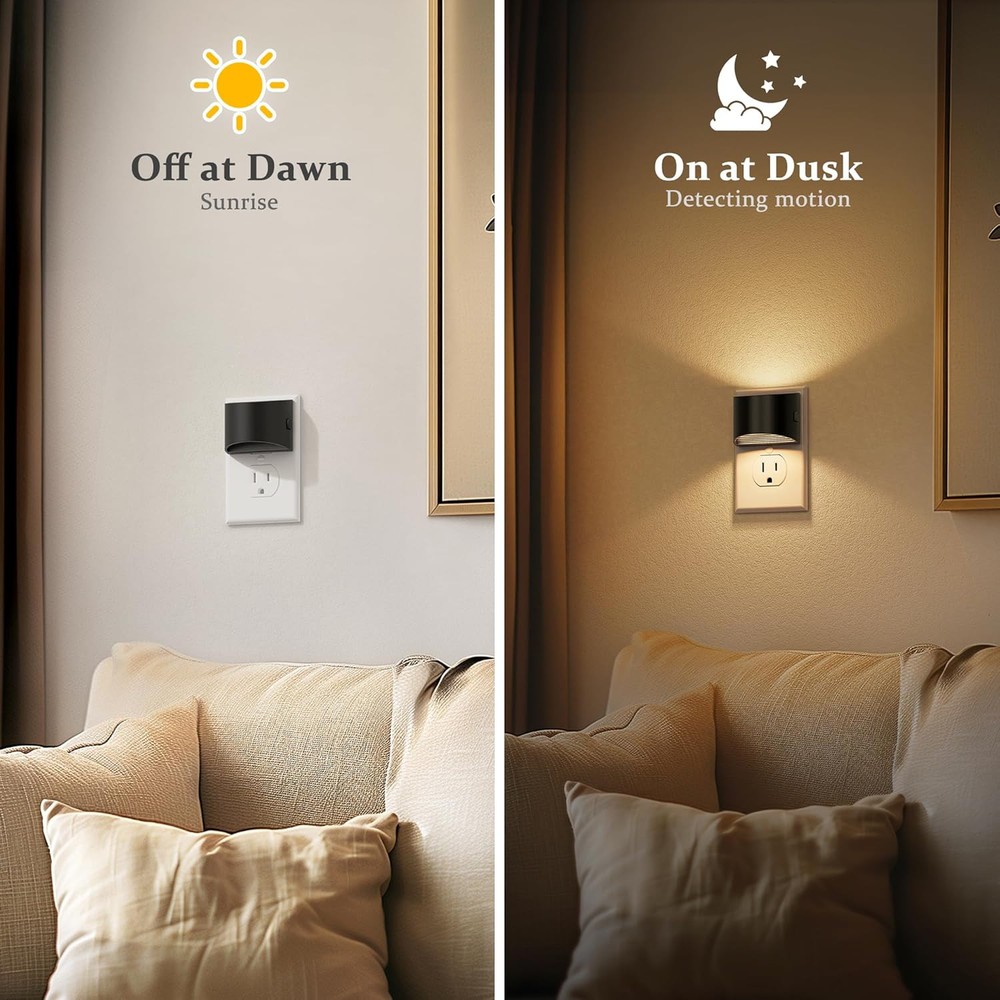 JandCase Night Light, Automatic Lights Plug into Wall,2 Pack Dusk Black