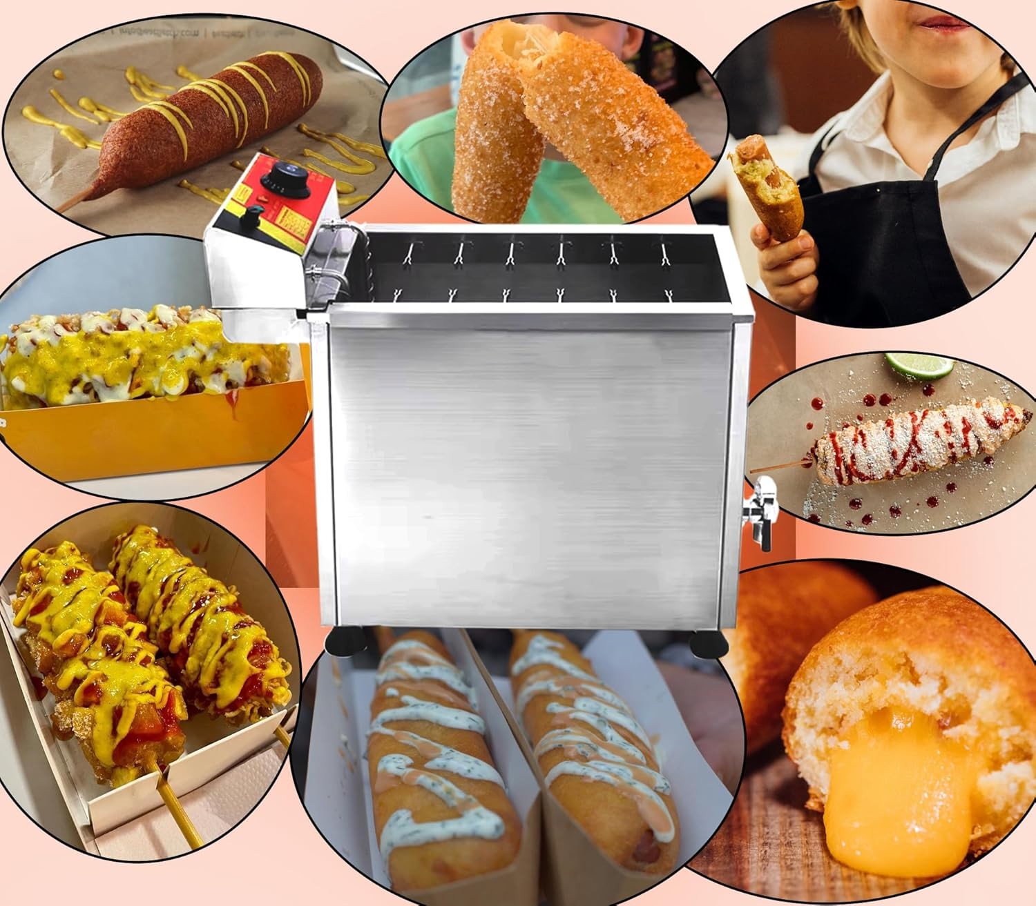 110V Cheese Hot Dog Fryer Commercial Electric Deep Corn Dog Fryer Machine 12clip