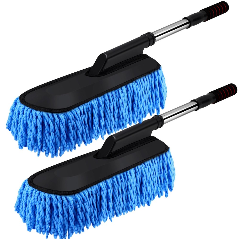 2 Pack Microfiber Car Duster Exterior Scratch Free with Extendable Handle Blue
