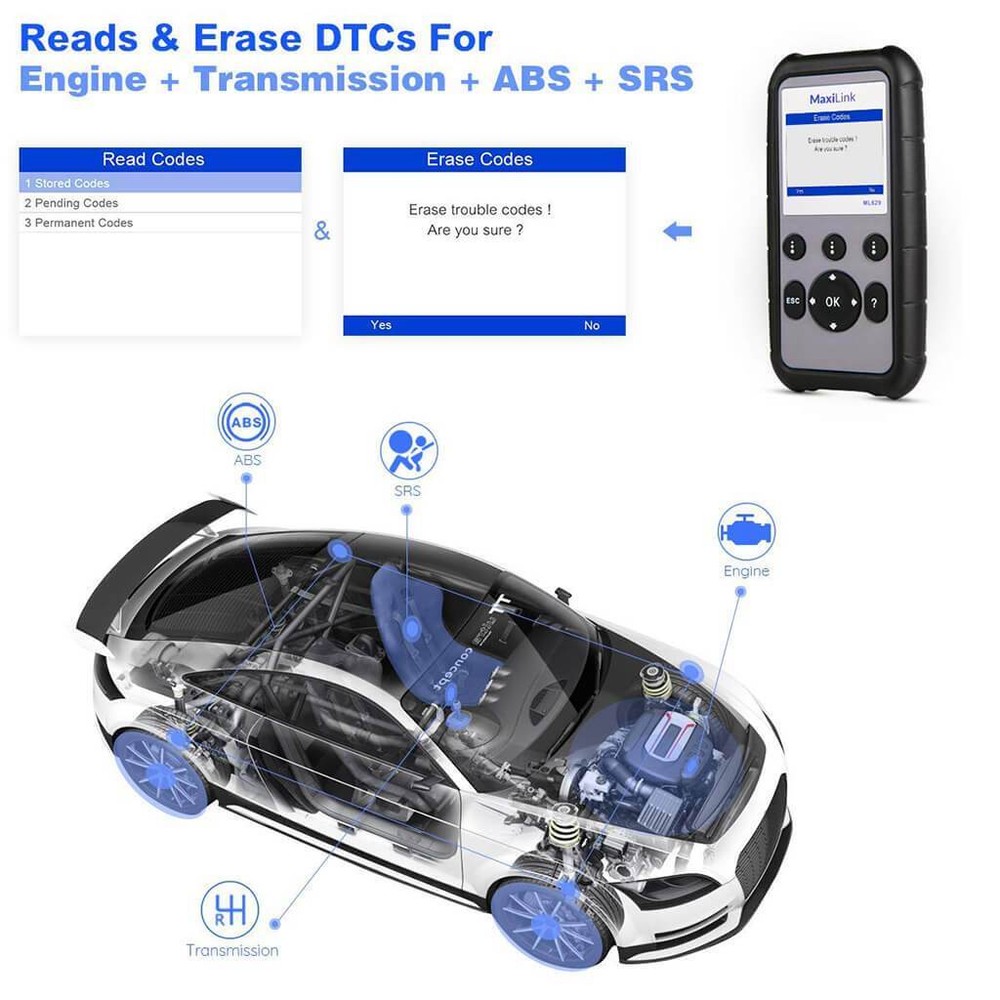 Autel MaxiLink ML629 Automotive OBD2 Scanner Code Reader Check Engine/ABS/SRS
