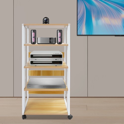 5-Tier Adjustable AV Media Stand Rack with Lockable Wheels, Modern Design New