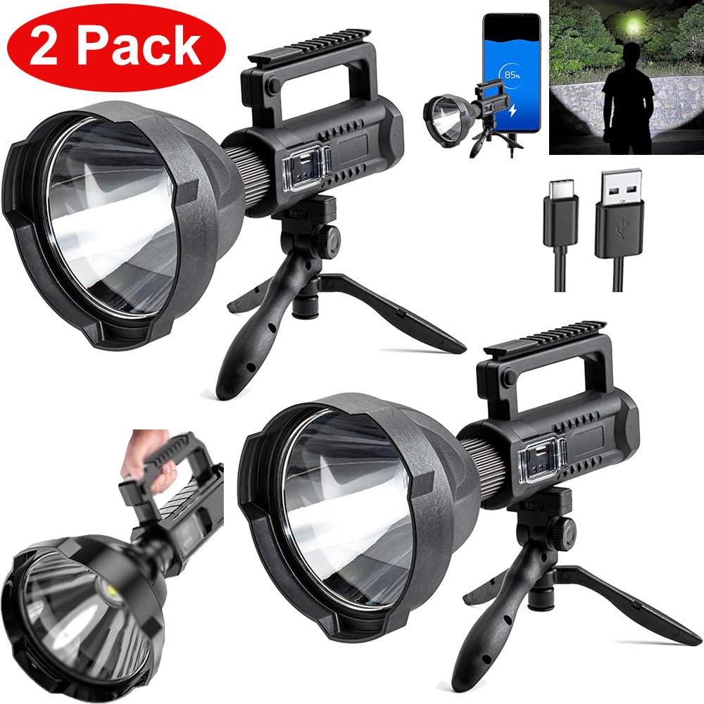 2 Pack Super Bright LED Searchlight Rechargeable Spotlight Handheld Flashlight