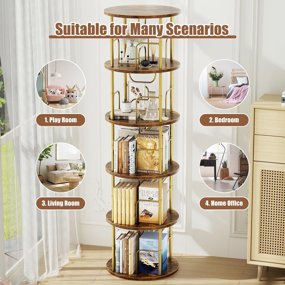 5 Tier Rotating Bookshelf, 360 ° Display Stackable Spinning Bookshelf Tower, ...