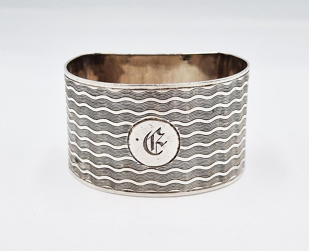 Antique English Sterling Silver Napkin Ring "E" initial engraving, dated 1930