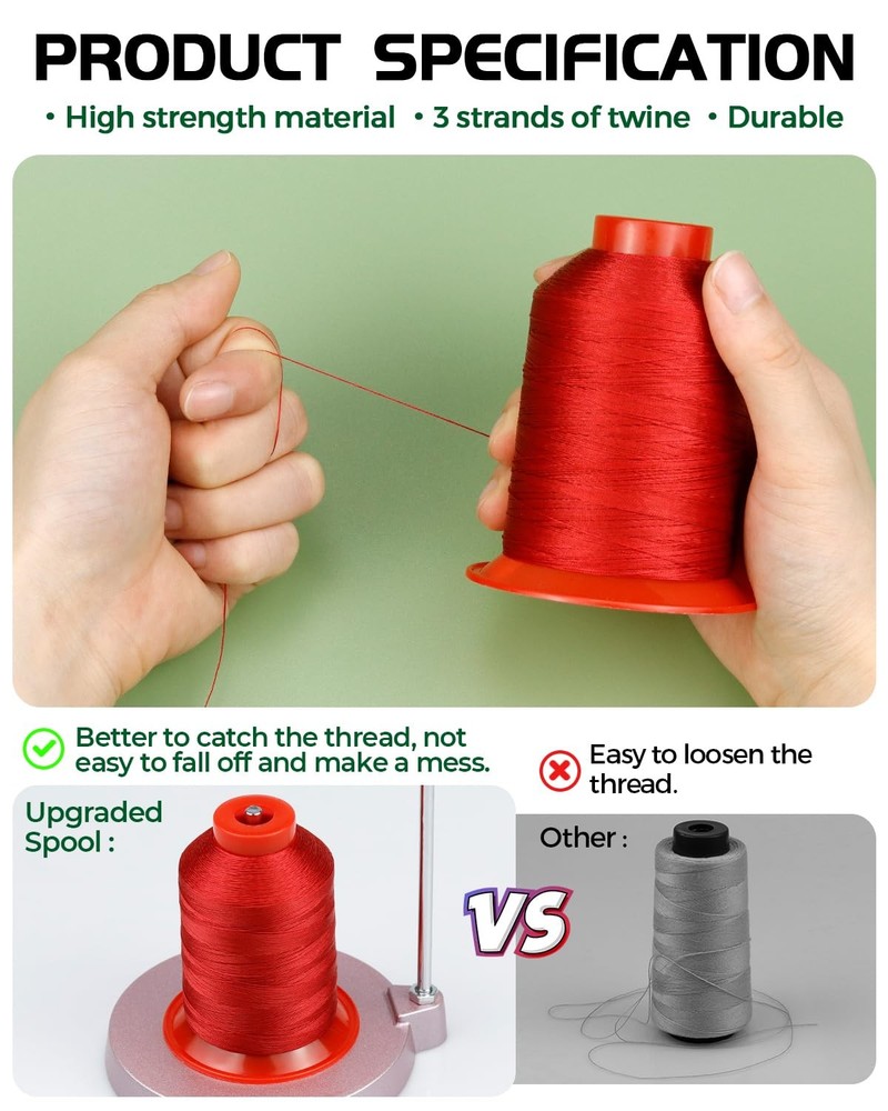 Extra Strong Upholstery ThreadRed 1000 Meters Bonded Nylon Thread for Denim L...