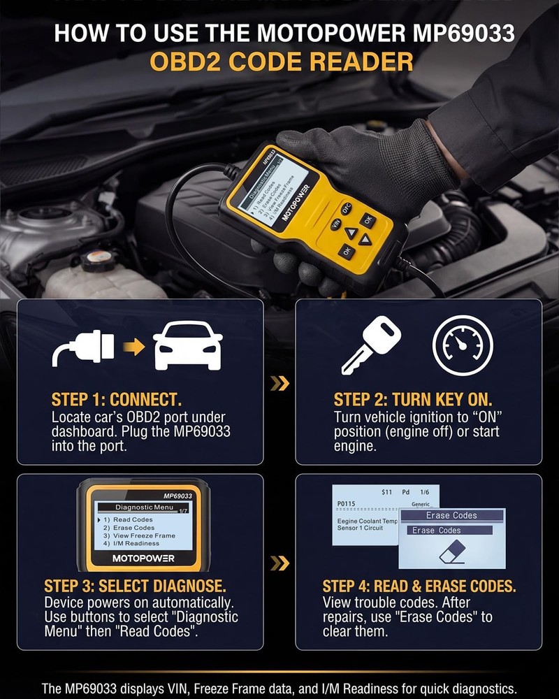 MOTOPOWER MP69033 OBD2 Scanner Car Engine Fault Canbus Diagnostic Reader Code