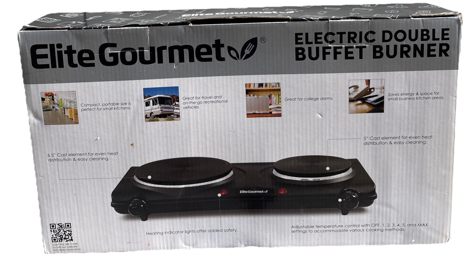 Elite Gourmet EDB-302BF Countertop Double Burner – 1500W Cast Iron Hot Plate New