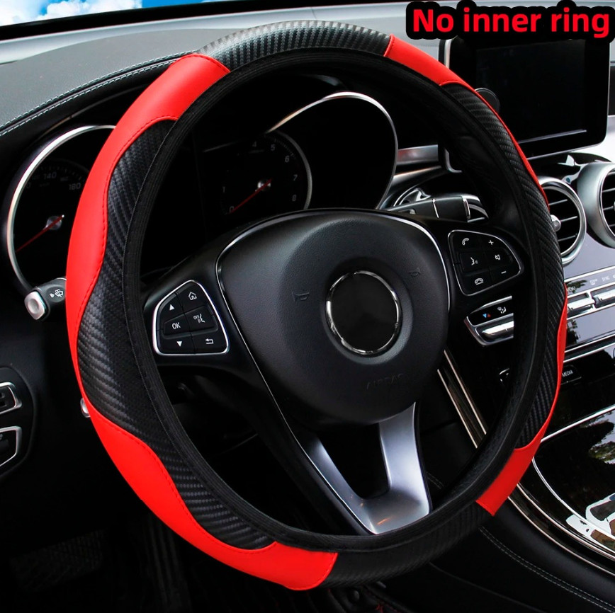 1pc PU Carbon Fiber Leather Car Steering Wheel Cover 14.5–15 Inch Universal