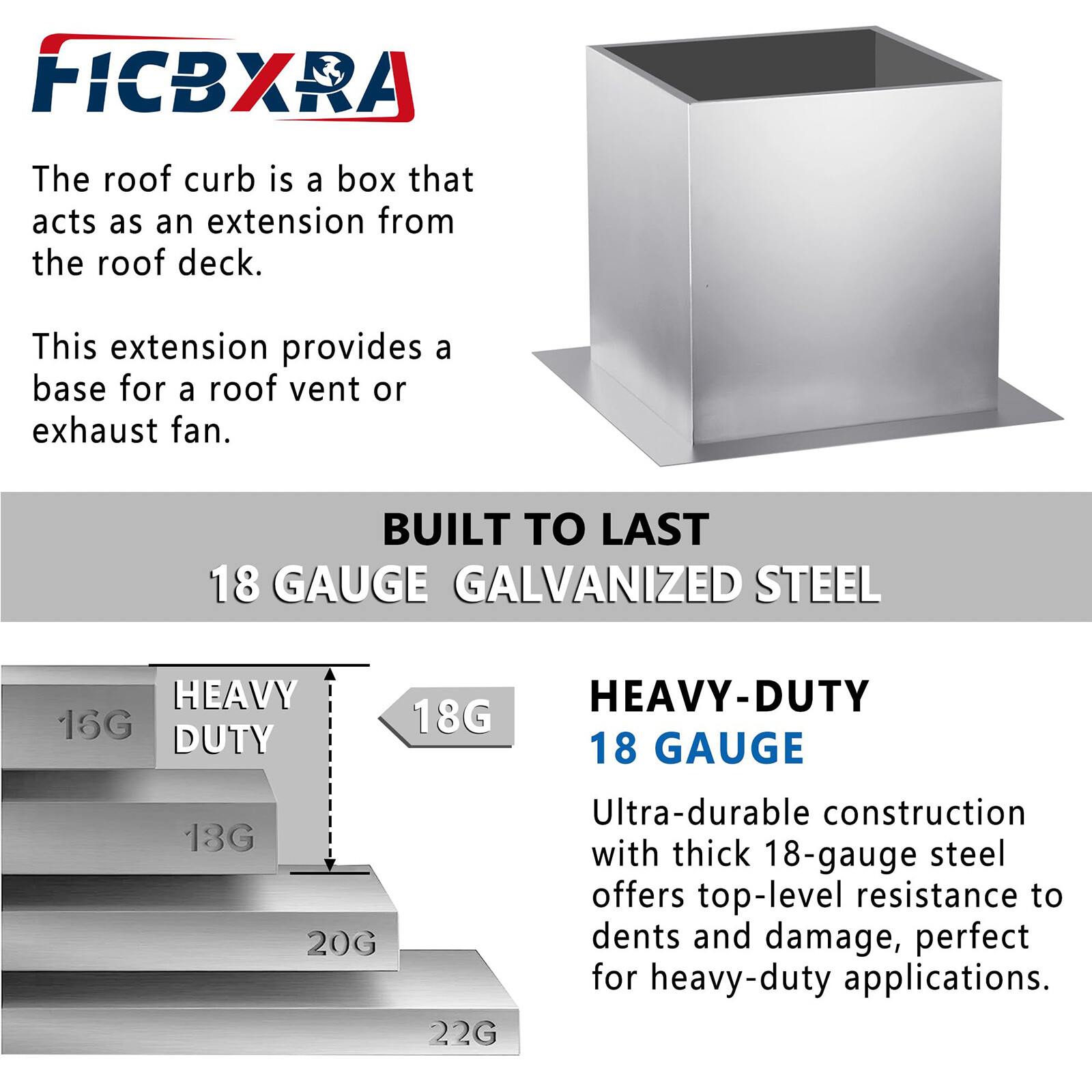 Roof Curb For Exhaust Fan 23” Square x 20”High Flat Bolt Curb 18 Gauge Galvanize