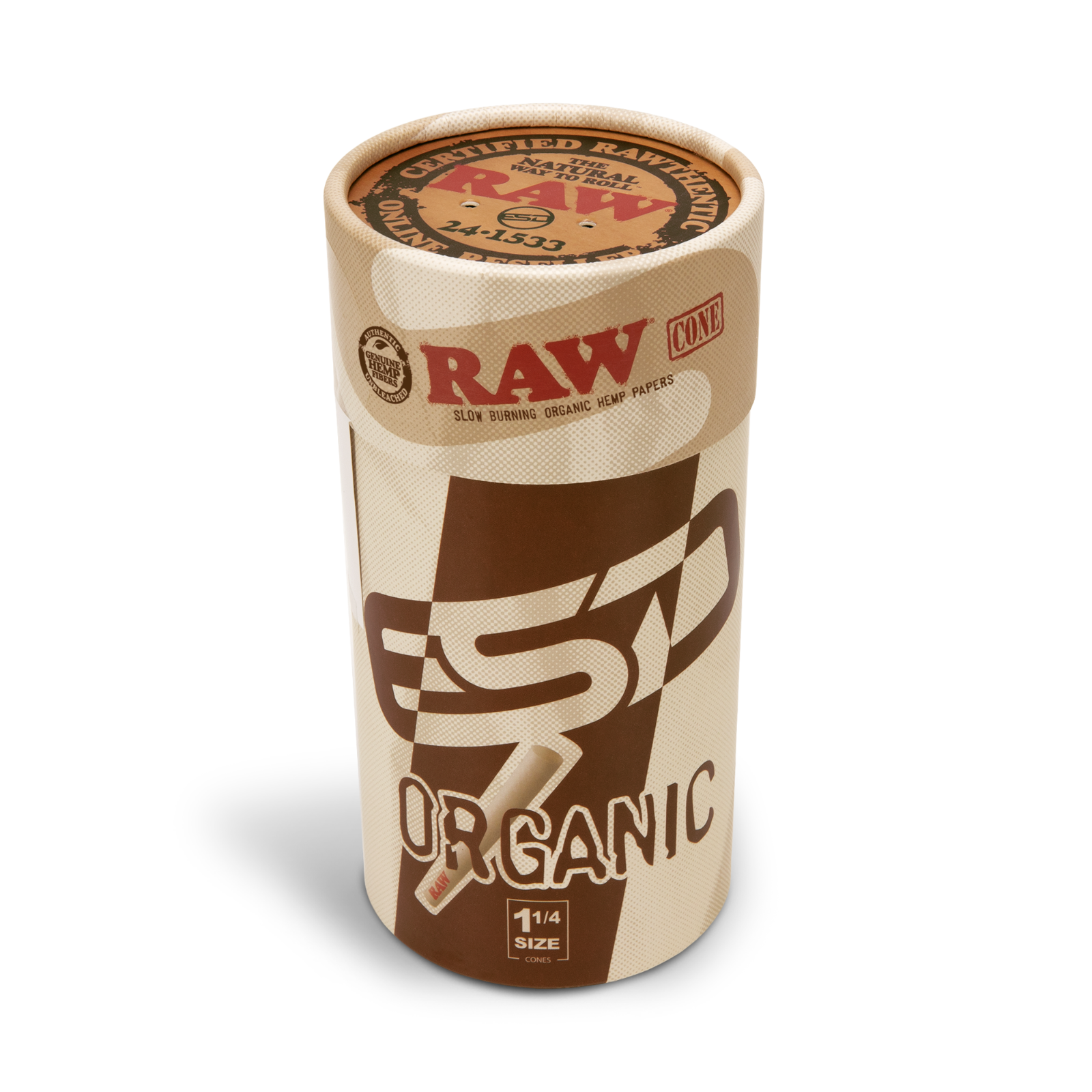 RAW Organic 1 1/4 Size Pre-Rolled Cones | 100 Pack | Slow Burning Papers
