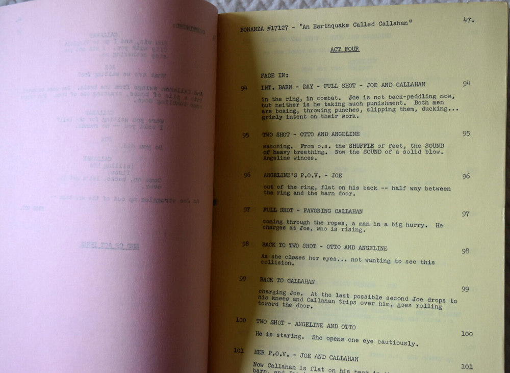 1969 Bonanza "An Earthquake Called Callahan" Original Final Draft Script
