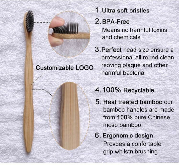 BlustarFreedom 10 Pack Multicolor Bamboo Soft Bristle Toothbrushes