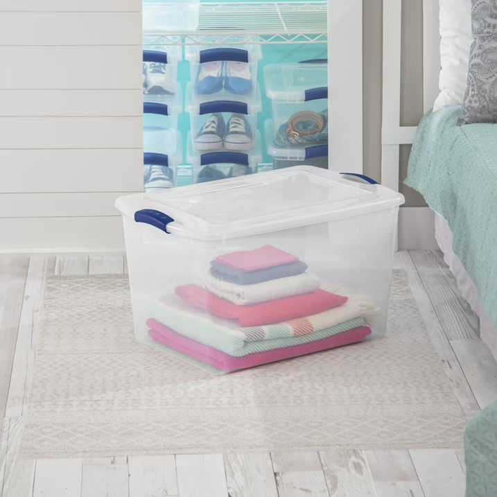 (2 pack) Sterilite 66 Quart Large Latching Storage Bin, Clear Plastic Storage Co