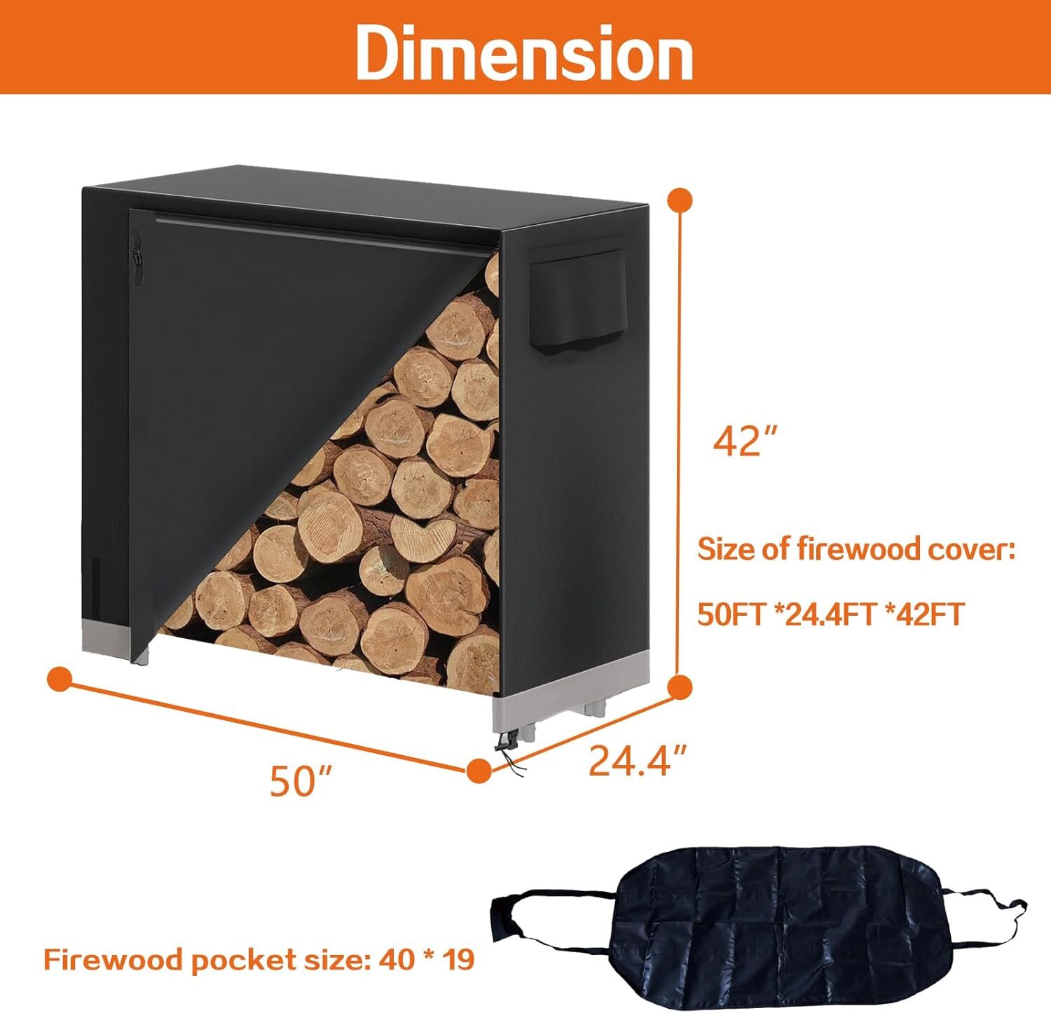 1200D 4ft Firewood Log Rack Cover Waterproof Storage Holder Heavy Duty Outdoor