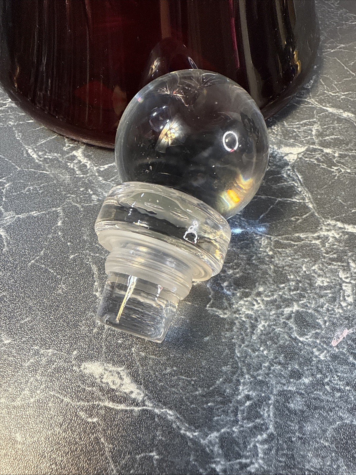 Vintage Bohemian Cranberry to Clear Cut Glass Crystal Decanter with Stopper