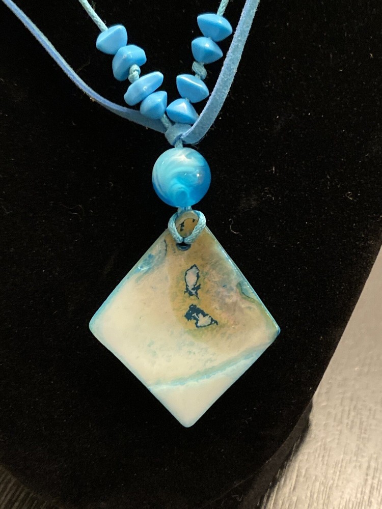 Handmade Blue Beaded and Shell Pendant Necklace