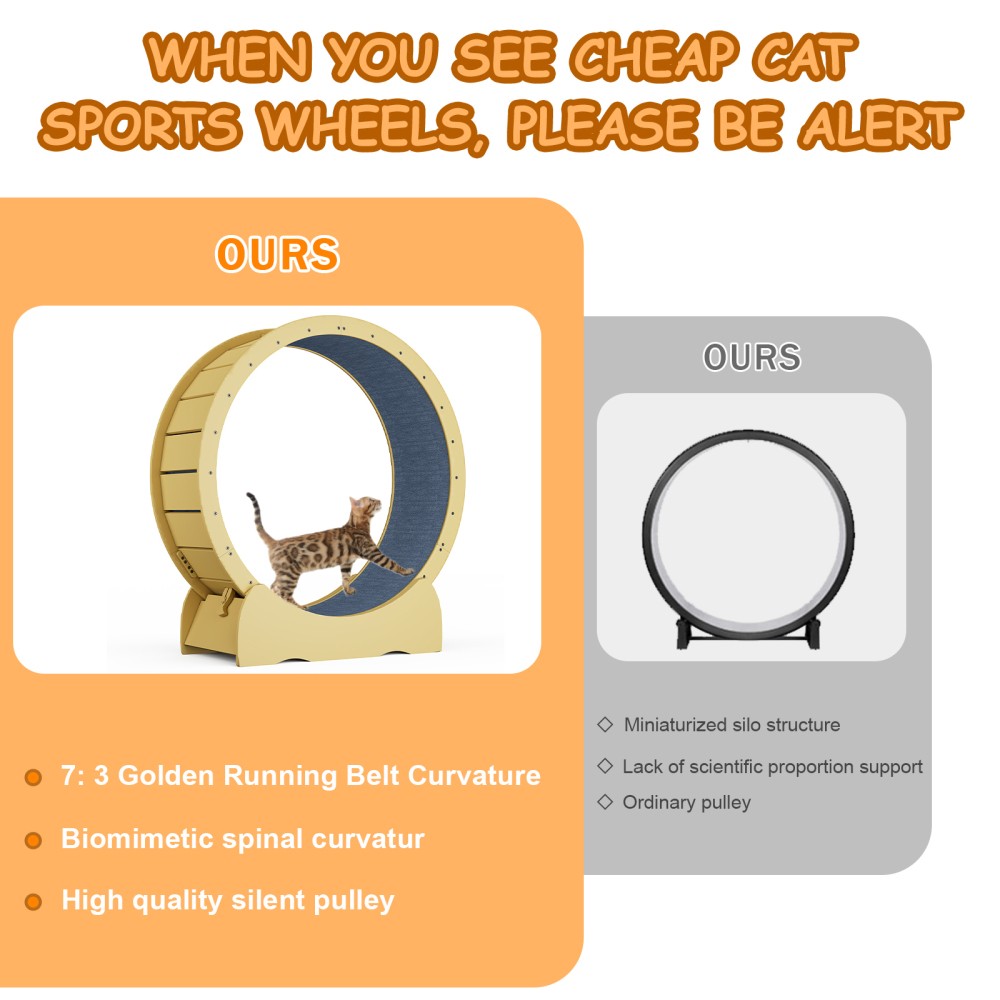 42" Cat Exercise Wheel - Solid Wood Treadmill with Detachable Carpet for Cats