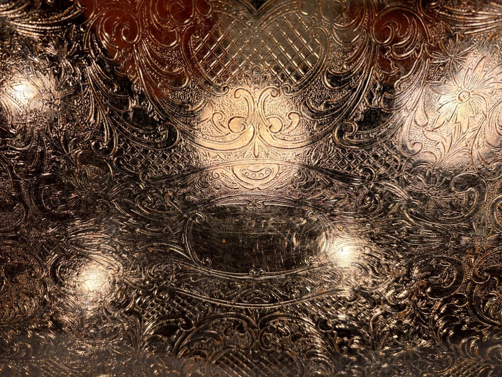 Vintage Silverplate Serving Tray with Handles – Unmarked