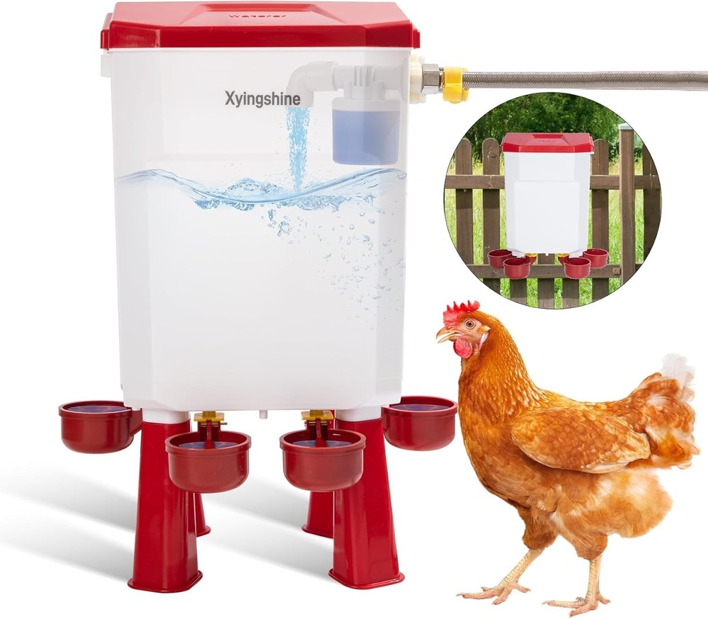 Automatic Chicken Waterer w Float Control for Continuous Water Supply 2 gallons