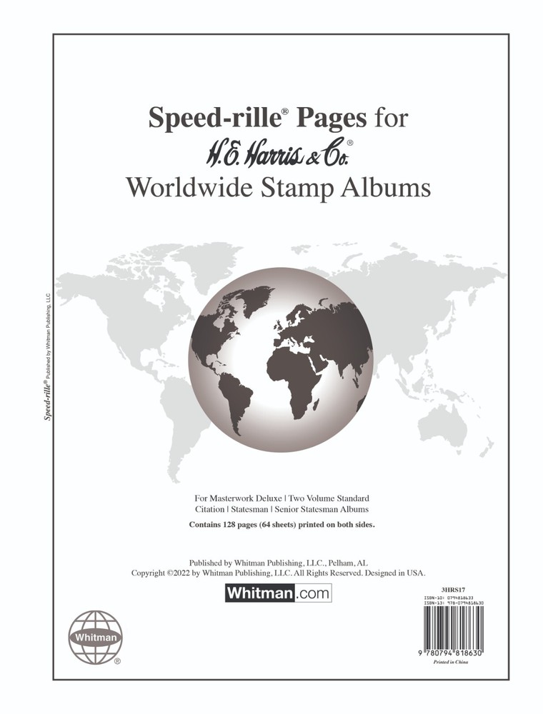 H.E. Harris & Co. SPEED-RILLE PAGES for Worldwide Stamp Albums 3HRS17 Brand NEW!
