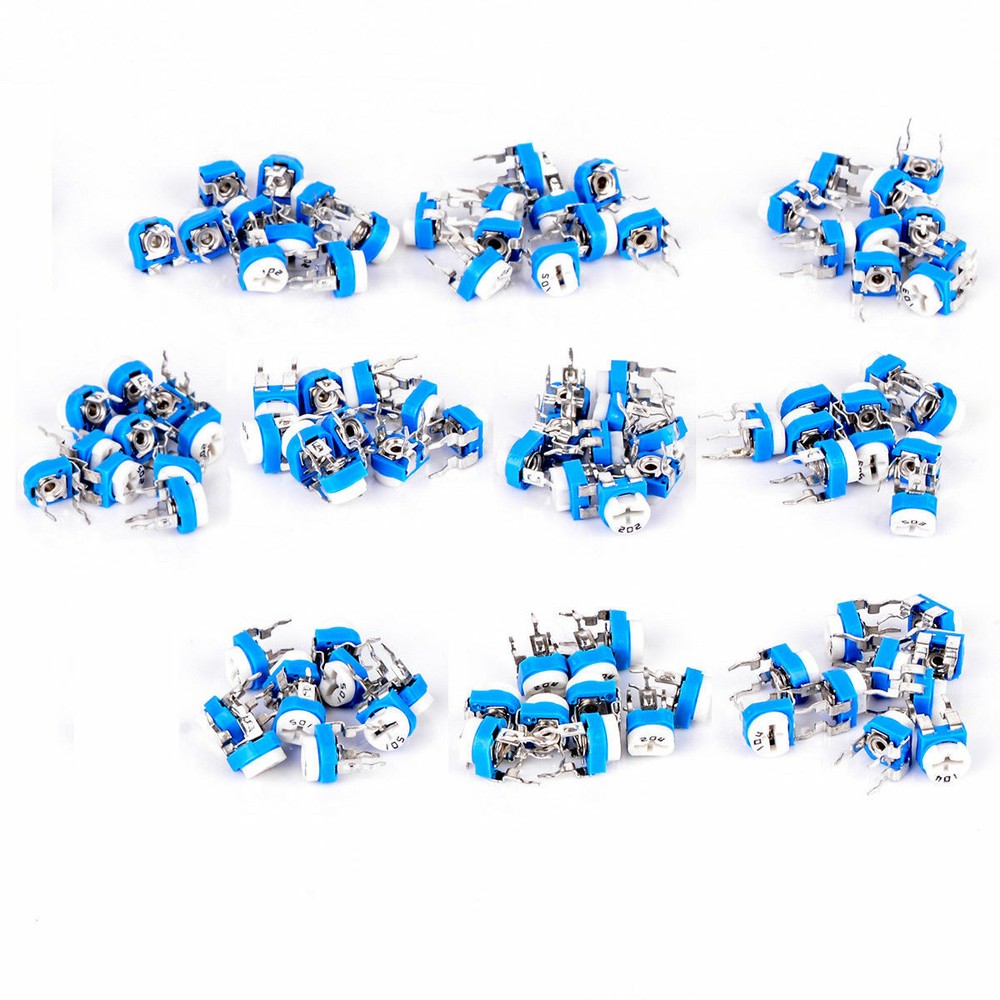 100pcs 10 Values Potentiometer Trimpot Variable Resistor Assortment Box Kit Set