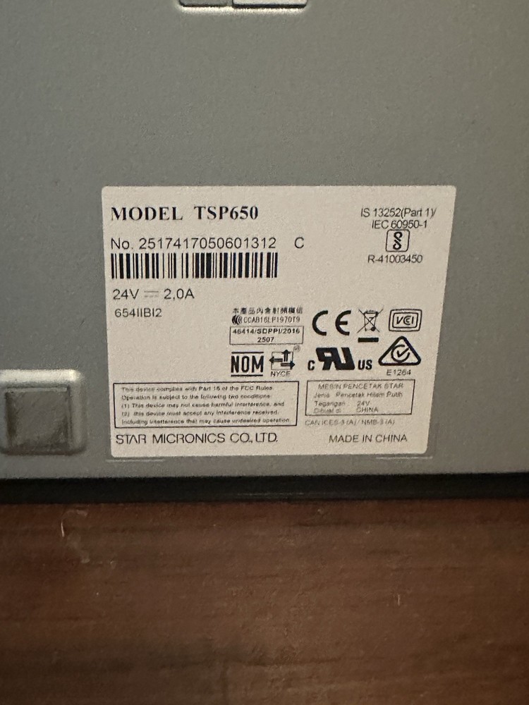 Star Micronics TSP650II 654IIBI2 Bluetooth Printer Uber Eats DoorDash